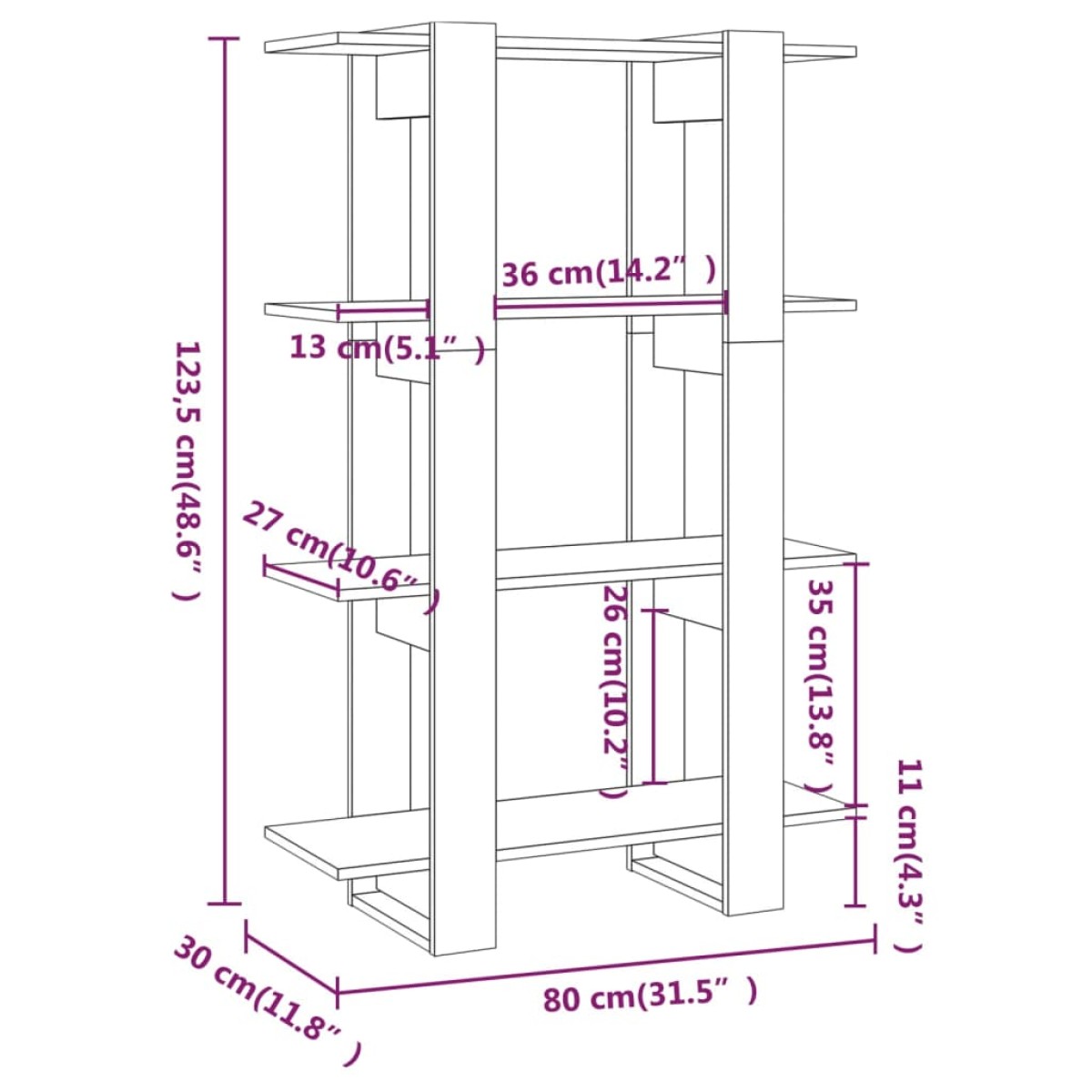 vidaXL Βιβλιοθήκη/Διαχωριστικό Χώρου Sonoma Δρυς 80 x 30 x 123,5 εκ.
