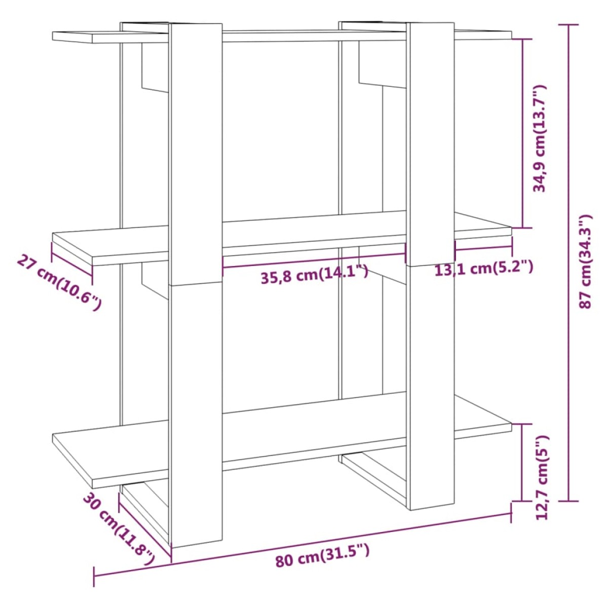 vidaXL Βιβλιοθήκη/Διαχωριστικό Χώρου Μαύρο 80 x 30 x 87 εκ.