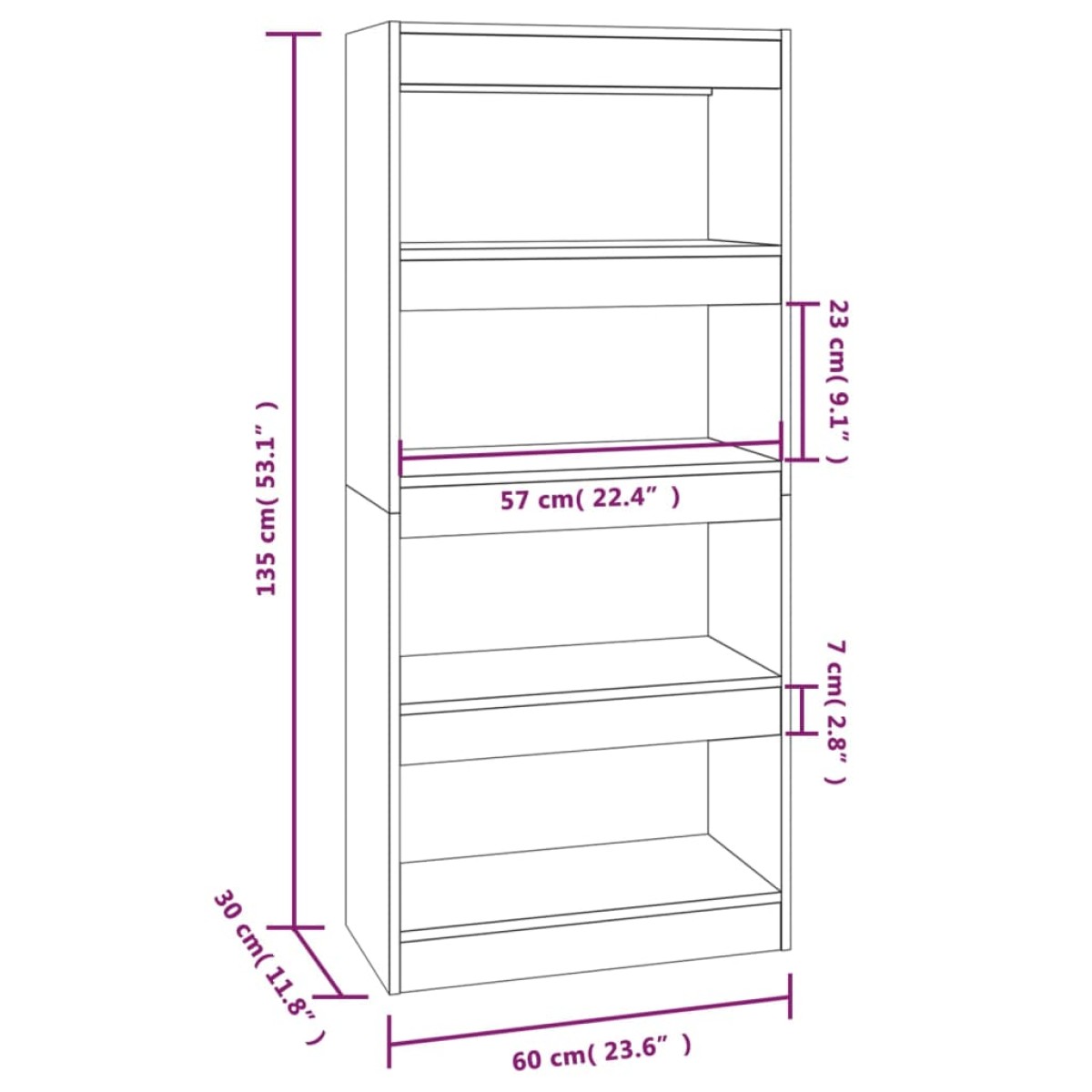 vidaXL Βιβλιοθήκη/Διαχωρ. Χώρου Γκρι Σκ. 60x30x135 εκ Επεξεργ. Ξύλο