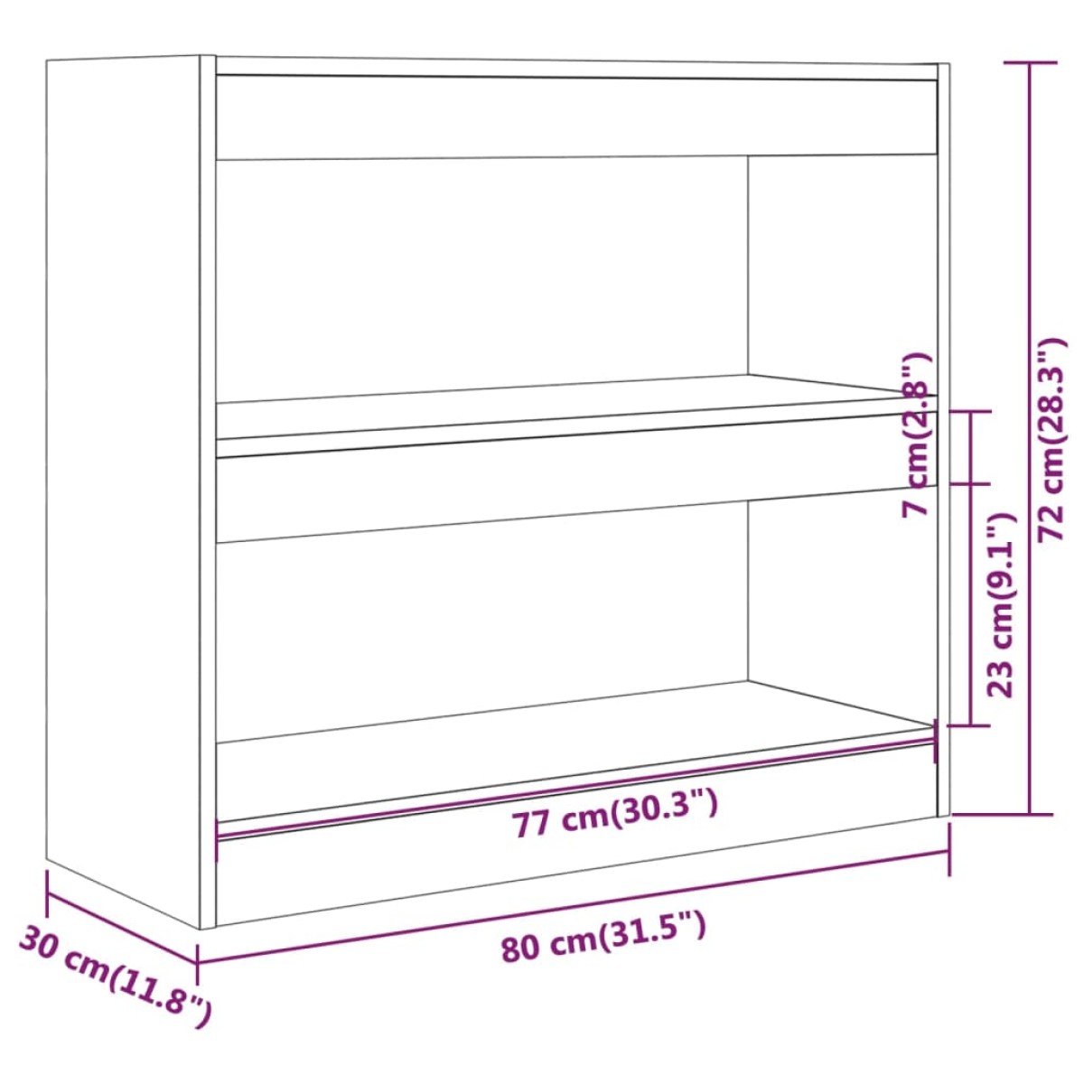 vidaXL Βιβλιοθήκη/Διαχωριστικό Χώρου Sonoma Δρυς 80 x 30 x 72 εκ.