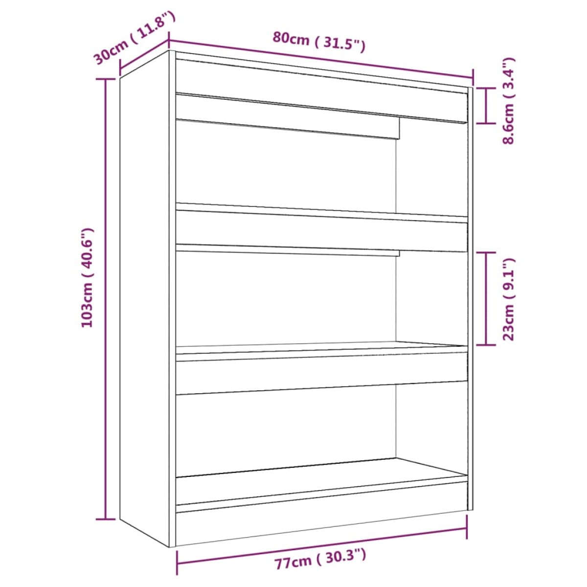 vidaXL Βιβλιοθήκη/Διαχωρ. Χώρου Μαύρο 80x30x103 εκ. Επεξεργασμένο Ξύλο