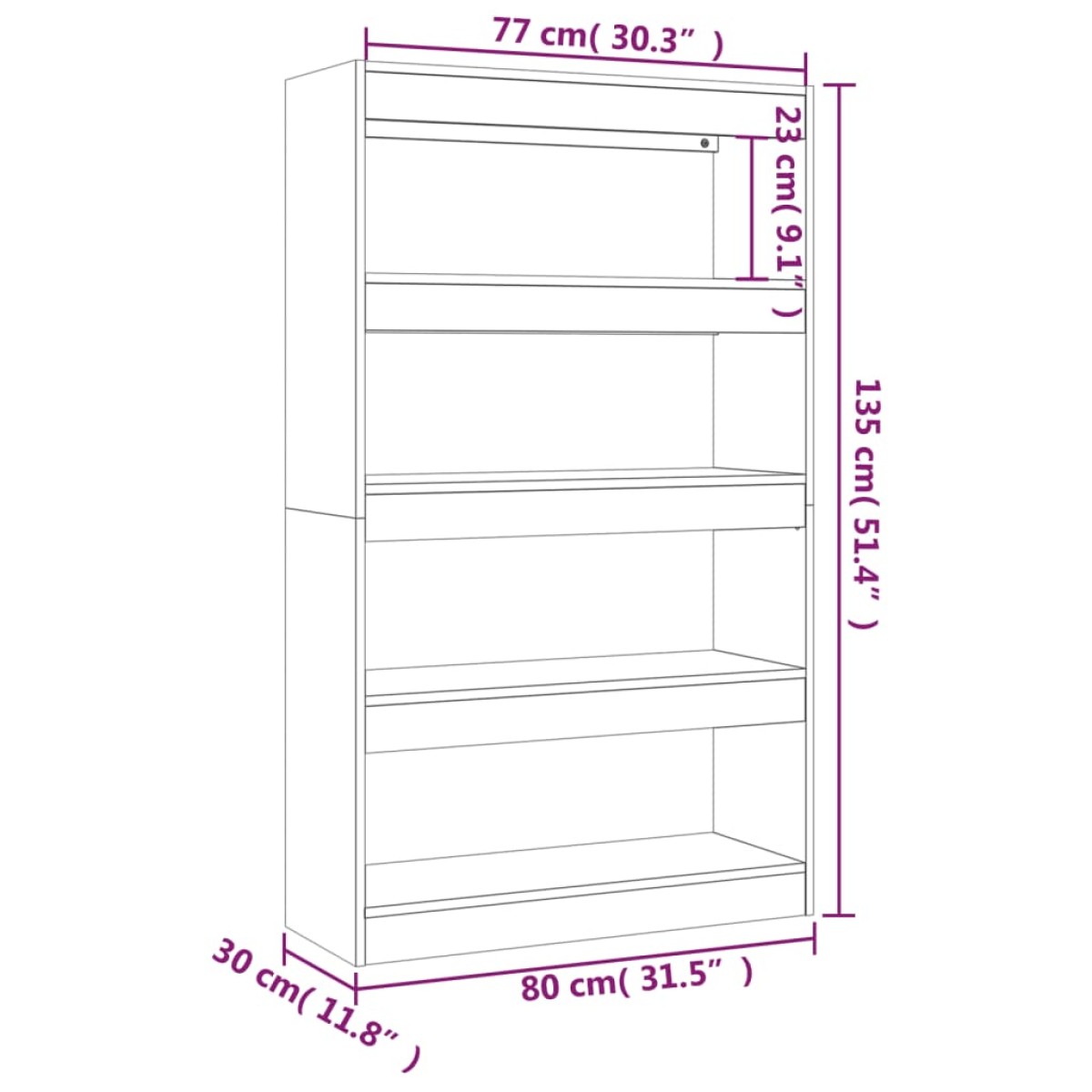 vidaXL Βιβλιοθήκη/Διαχωριστικό Χώρου Μαύρο 80x30x135 εκ. Μοριοσανίδα