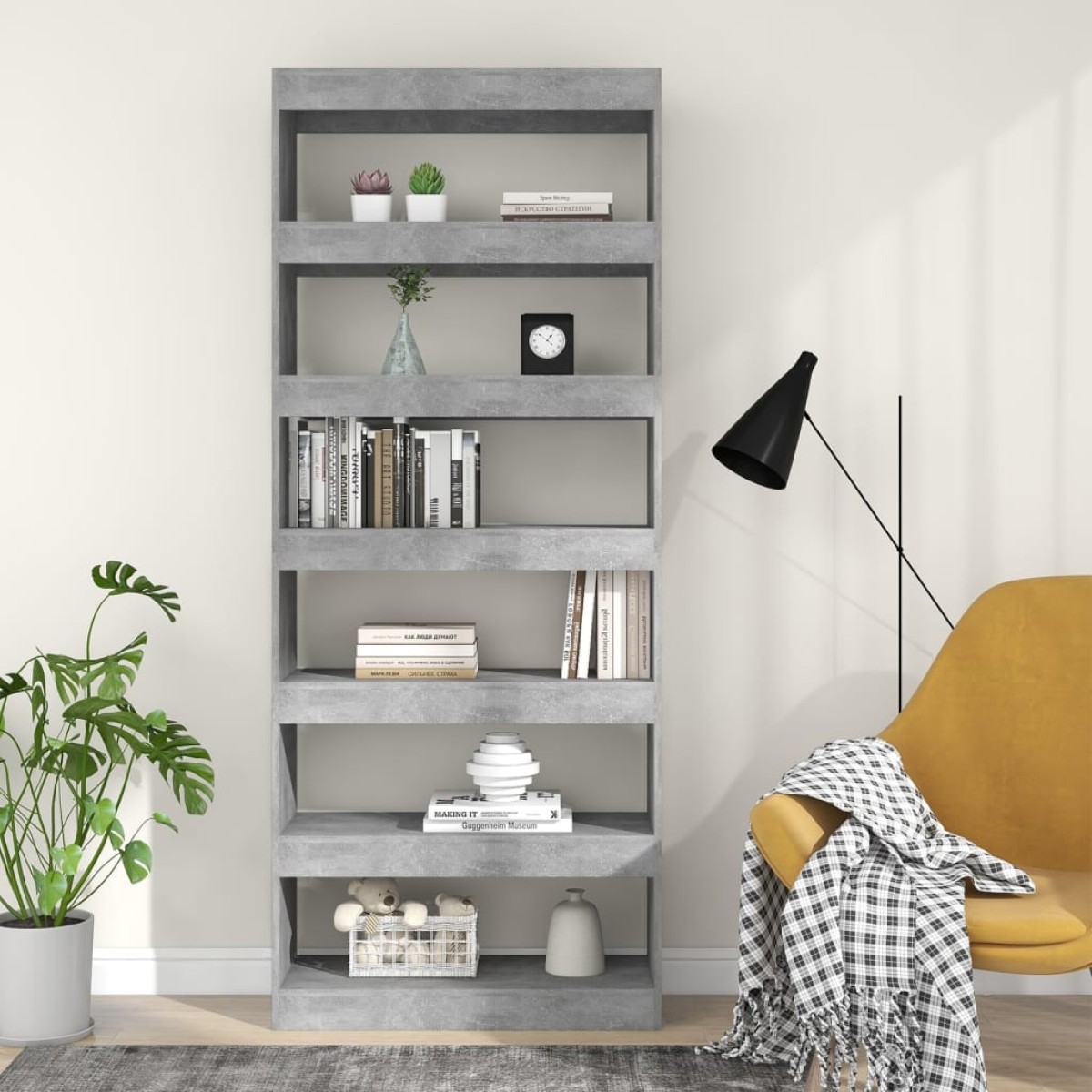 vidaXL Βιβλιοθήκη/Διαχωρισ. Χώρου Γκρι Σκυρ. 80x30x198 εκ. Μοριοσανίδα