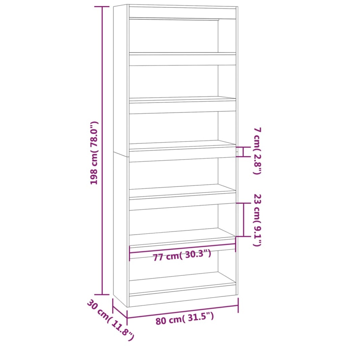 vidaXL Βιβλιοθήκη/Διαχωρισ. Χώρου Γκρι Σκυρ. 80x30x198 εκ. Μοριοσανίδα