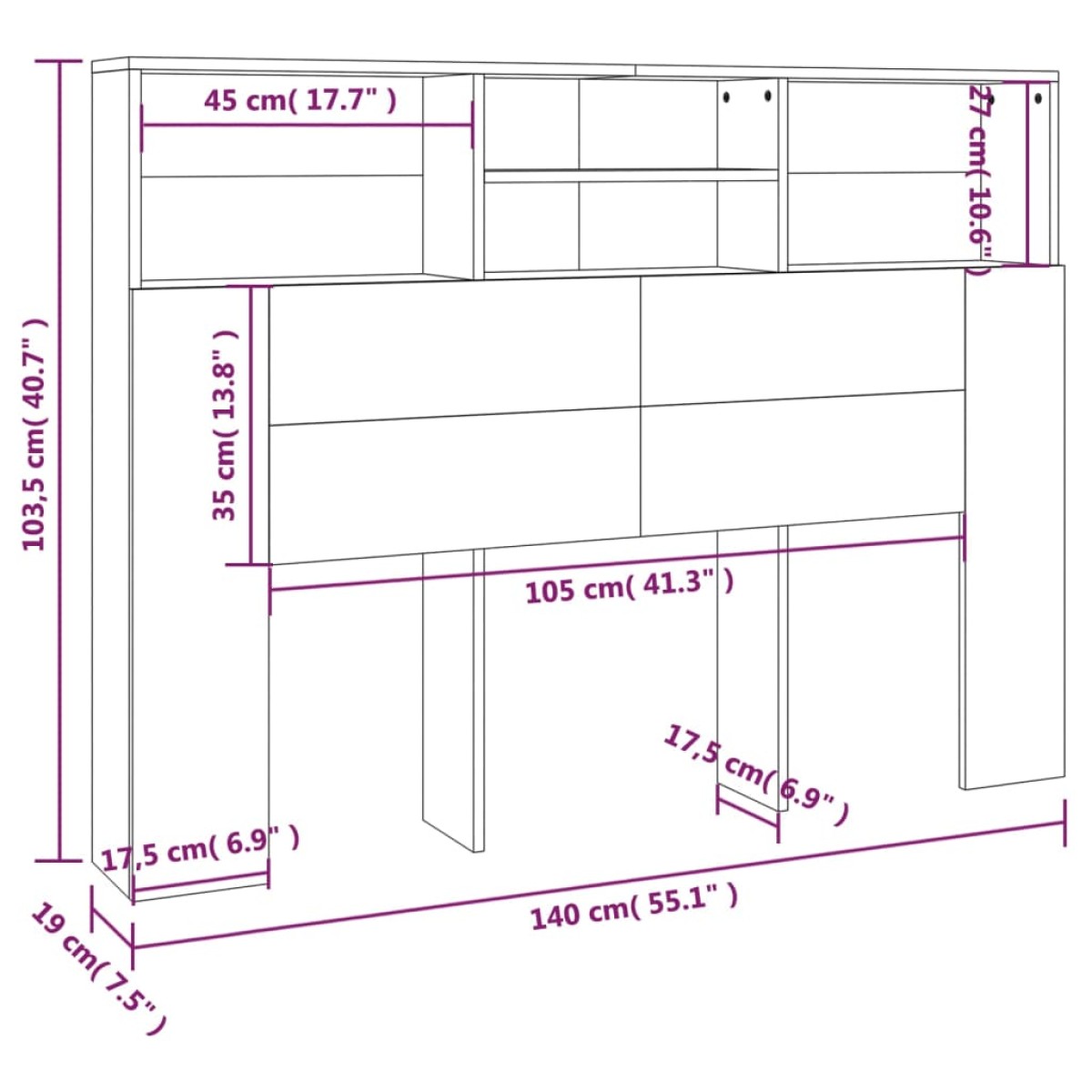 vidaXL Κεφαλάρι Με Αποθηκευτικό Χώρο Sonoma Δρυς 140 x 19 x 103,5 εκ.