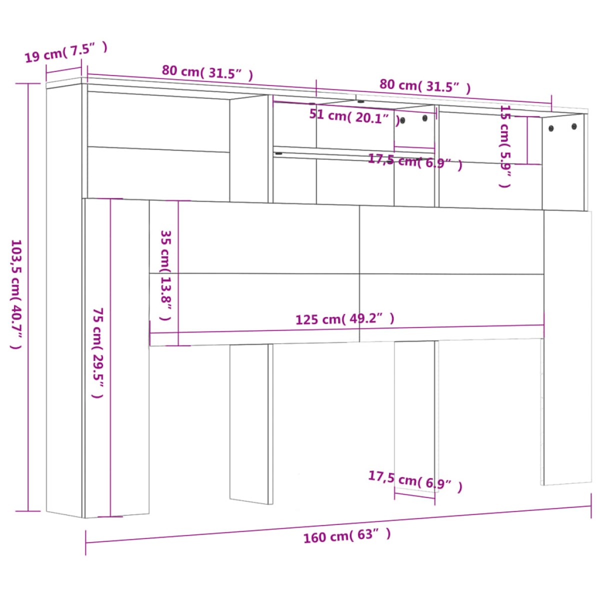 vidaXL Κεφαλάρι Με Αποθηκευτικό Χώρο Sonoma Δρυς 160 x 19 x 103,5 εκ.