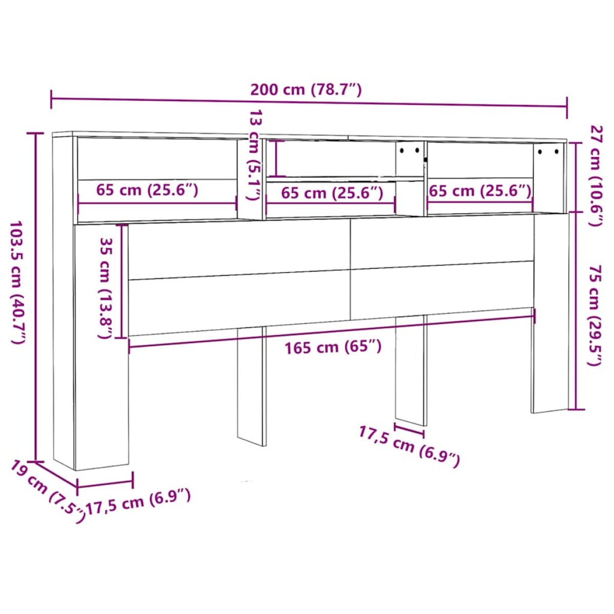 vidaXL Κεφαλάρι Με Αποθηκευτικό Χώρο Sonoma Δρυς 200 x 19 x 103,5 εκ.