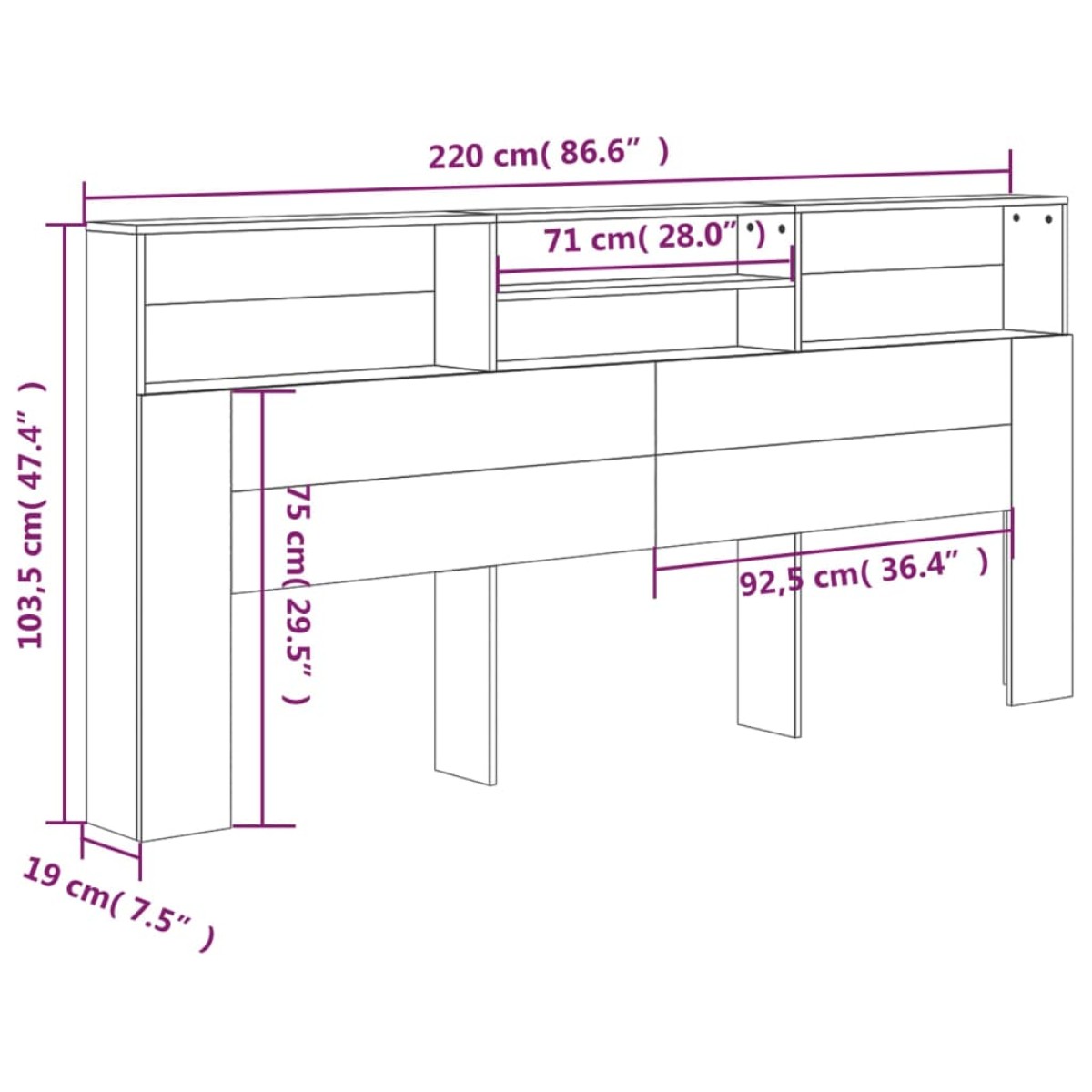 vidaXL Κεφαλάρι Με Αποθηκευτικό Χώρο Sonoma Δρυς 220 x 19 x 103,5 εκ.