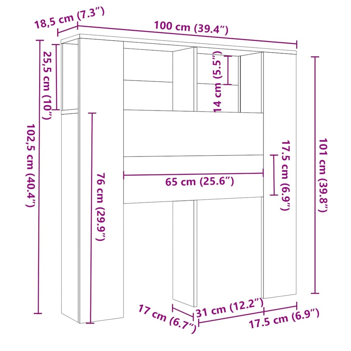 vidaXL Κεφαλάρι Με Αποθηκευτικό Χώρο Λευκό 100 x 18,5 x 104,5 εκ.