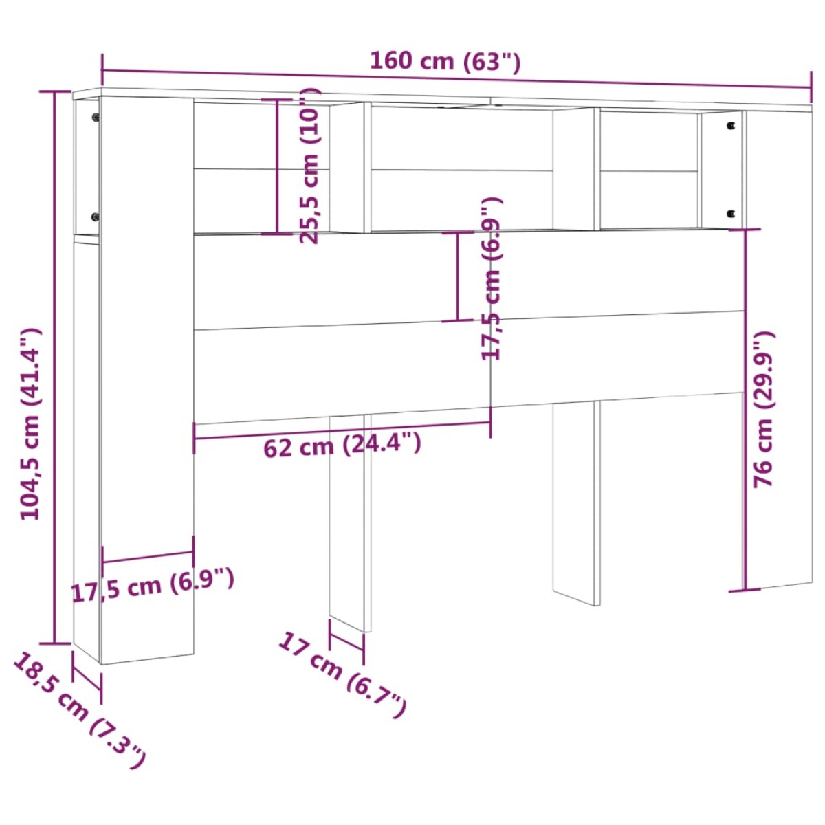 vidaXL Κεφαλάρι Με Αποθηκευτικό Χώρο Λευκό 160 x 18,5 x 104,5 εκ.