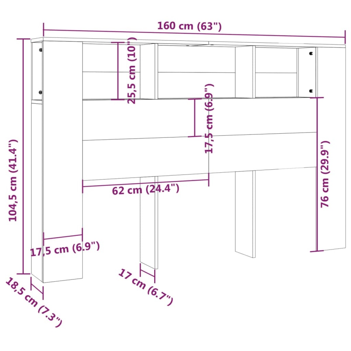 vidaXL Κεφαλάρι Με Αποθηκευτικό Χώρο Sonoma Δρυς 160x19x103,5 εκ.