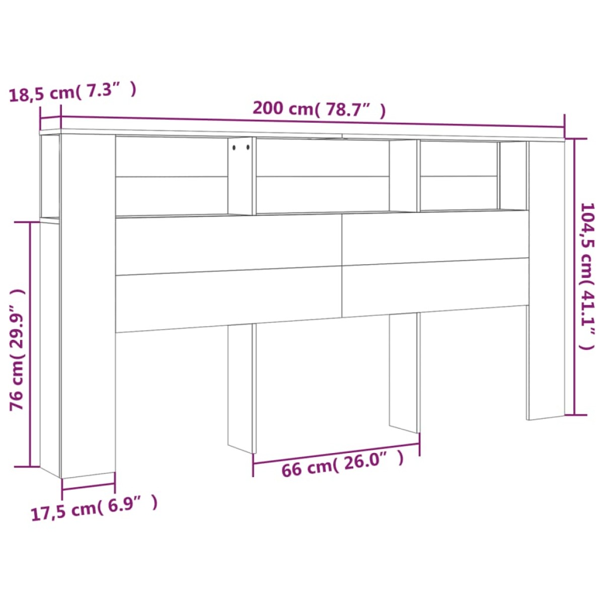 vidaXL Κεφαλάρι Με Αποθηκευτικό Χώρο Λευκό 200x18,5x104,5 εκ.