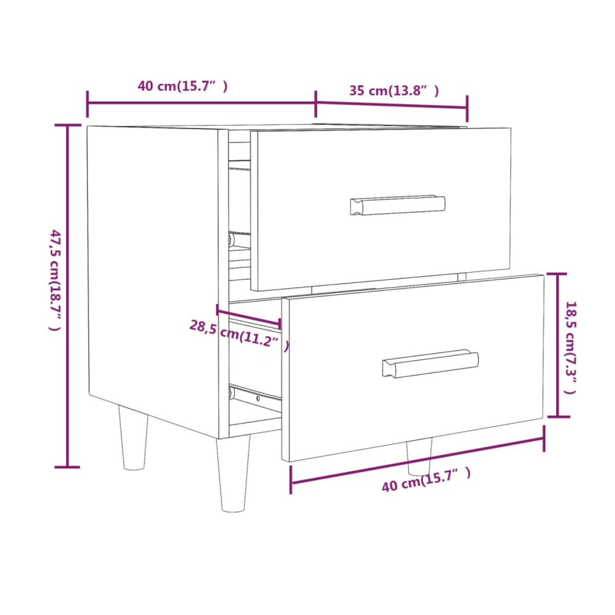 vidaXL Κομοδίνα 2 τεμ. Γκρι Σκυροδέματος 40 x 35 x 47,5 εκ.