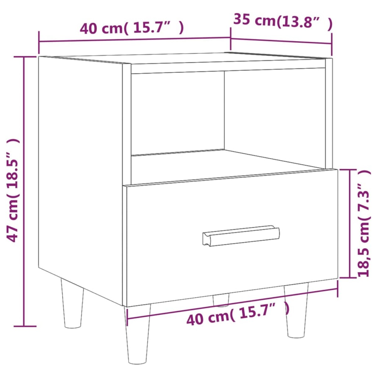vidaXL Κομοδίνο Λευκό 40 x 35 x 47 εκ.