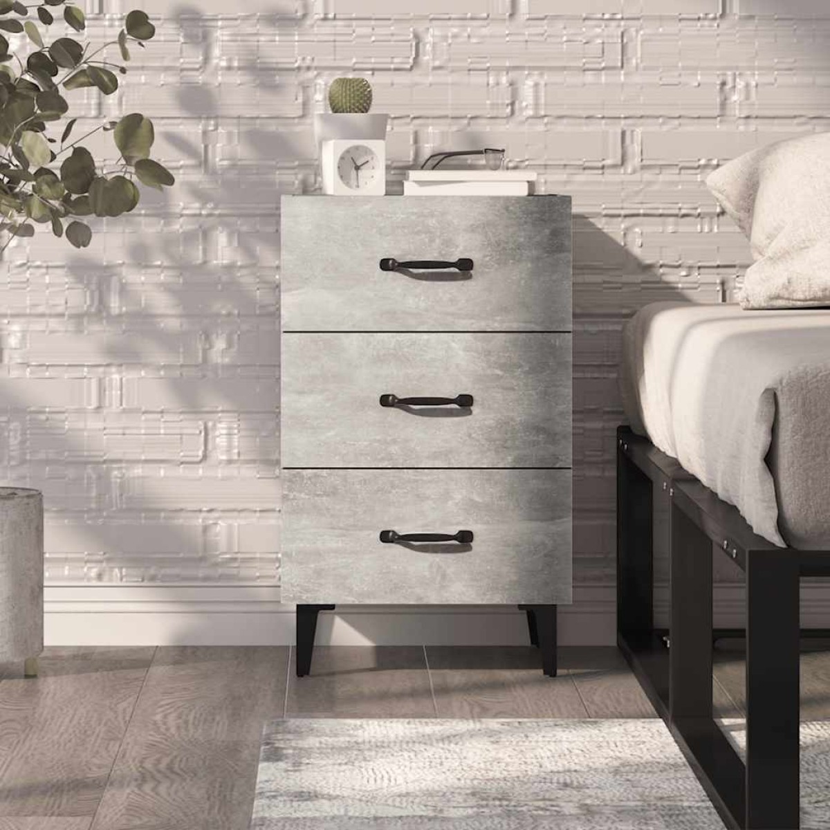 vidaXL Κομοδίνο Γκρι Σκυροδέματος 40x40x66 εκ. από Επεξεργασμένο Ξύλο
