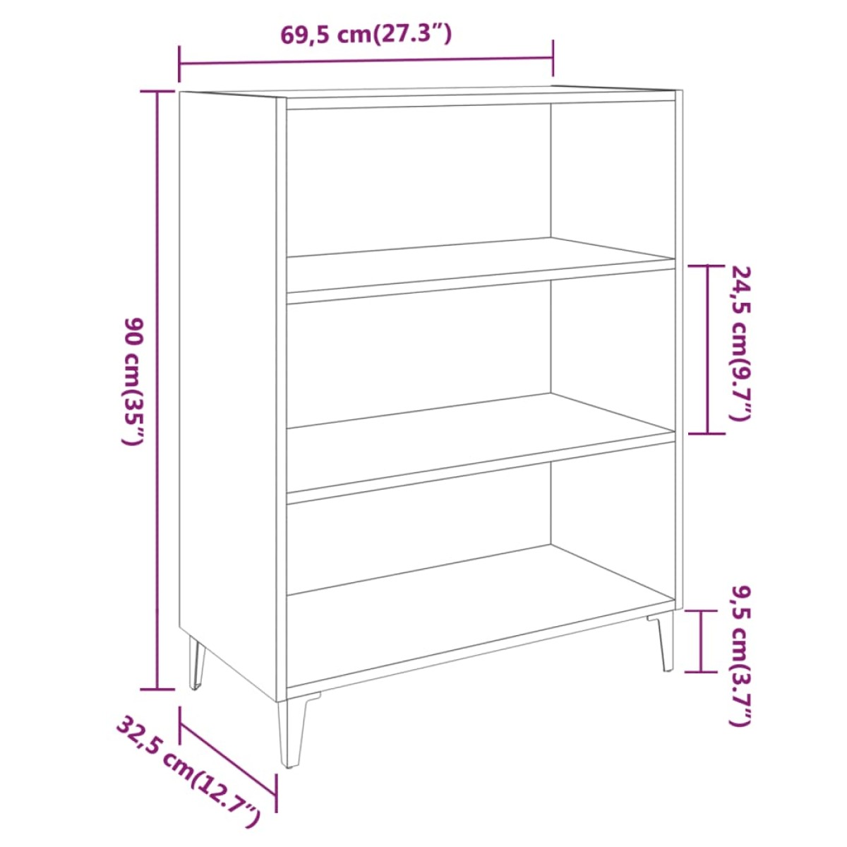 vidaXL Ντουλάπι Λευκό 69,5 x 32,5 x 90 εκ. από Επεξεργασμένο Ξύλο