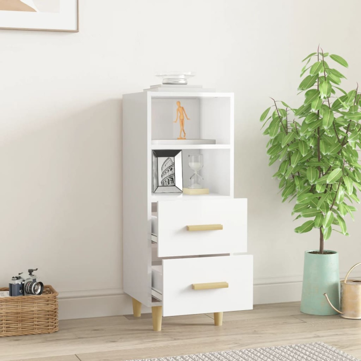 vidaXL Ντουλάπι Γυαλιστερό Λευκό 34,5x34x90 εκ. Επεξεργασμένο Ξύλο