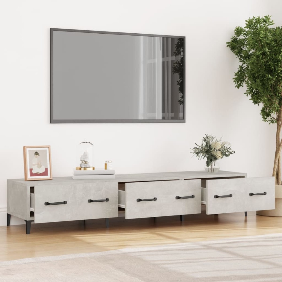 vidaXL Έπιπλο Τηλεόρασης Γκρι Σκυροδέματος 150x34,5x30 εκ. Επεξ. Ξύλο