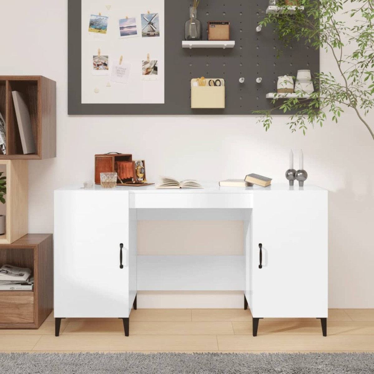 vidaXL Γραφείο Γυαλιστερό Λευκό 140x50x75 εκ. Επεξεργασμένο Ξύλο