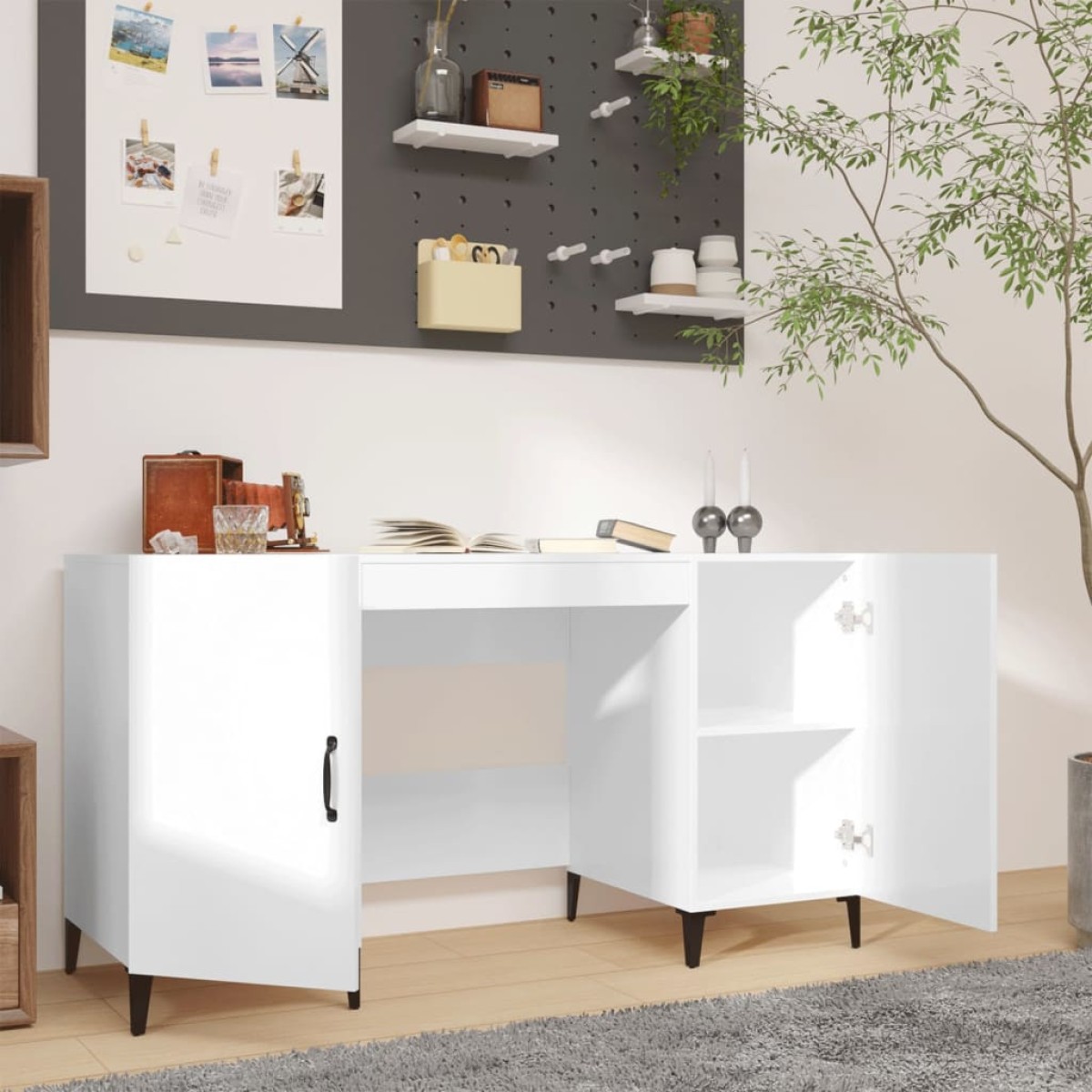 vidaXL Γραφείο Γυαλιστερό Λευκό 140x50x75 εκ. Επεξεργασμένο Ξύλο