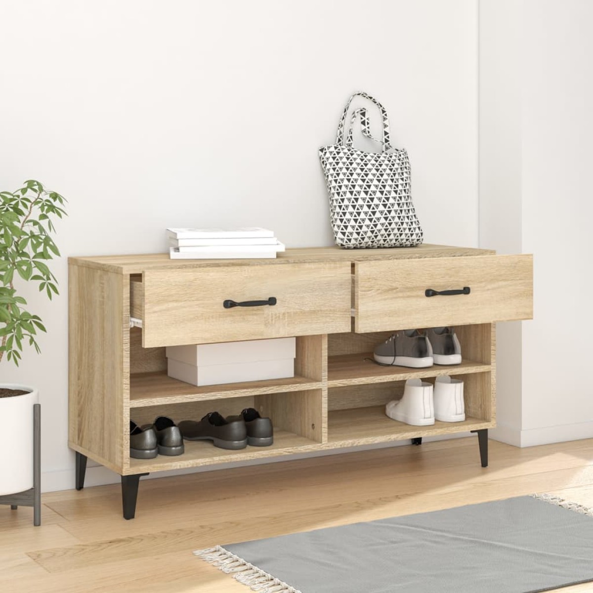vidaXL Παπουτσοθήκη Sonoma Δρυς 102x35x55 εκ. από Επεξεργασμένο Ξύλο
