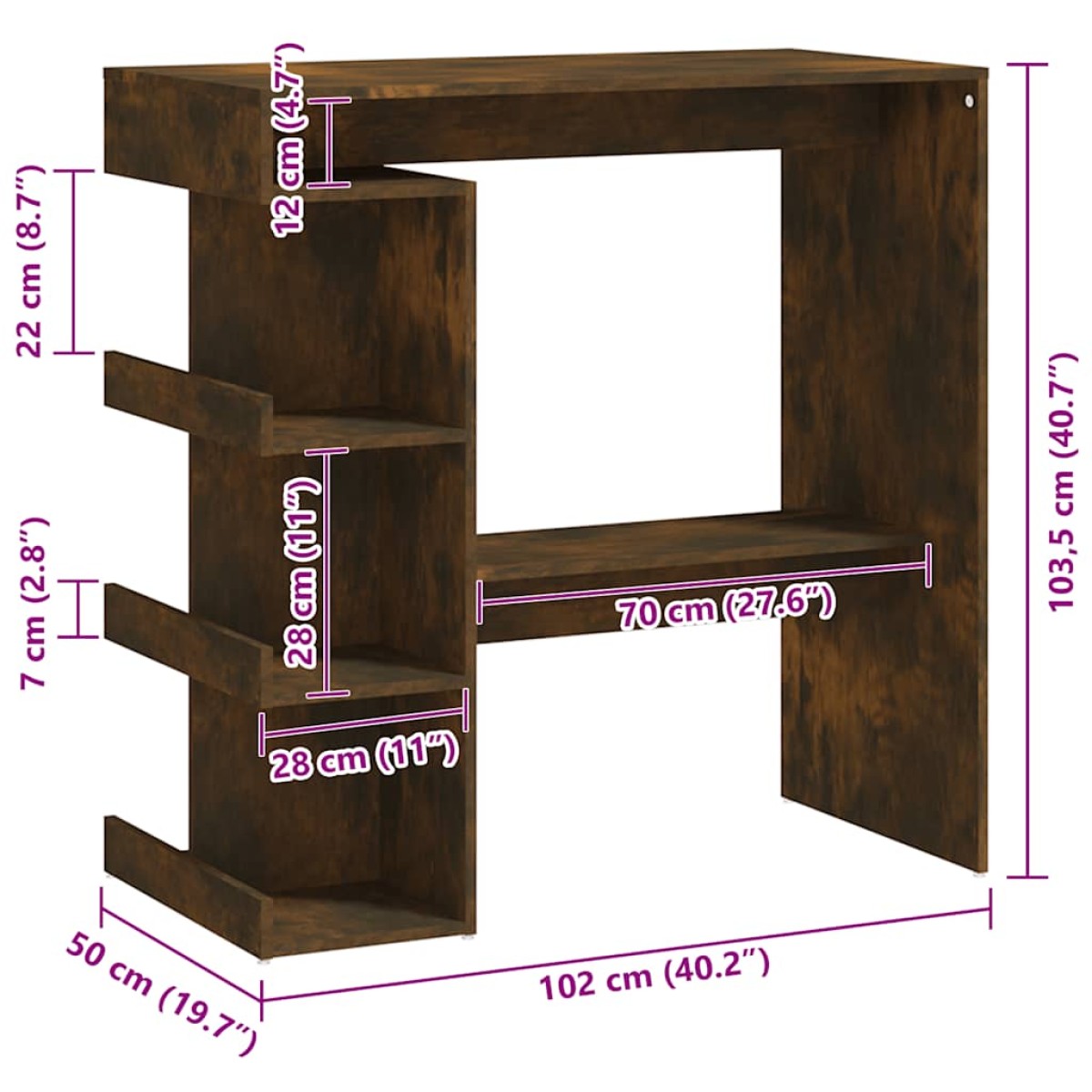 vidaXL Τραπέζι Μπαρ με Ράφια Καπνιστή Δρυς 100x50x101,5εκ από Μοριοσ.