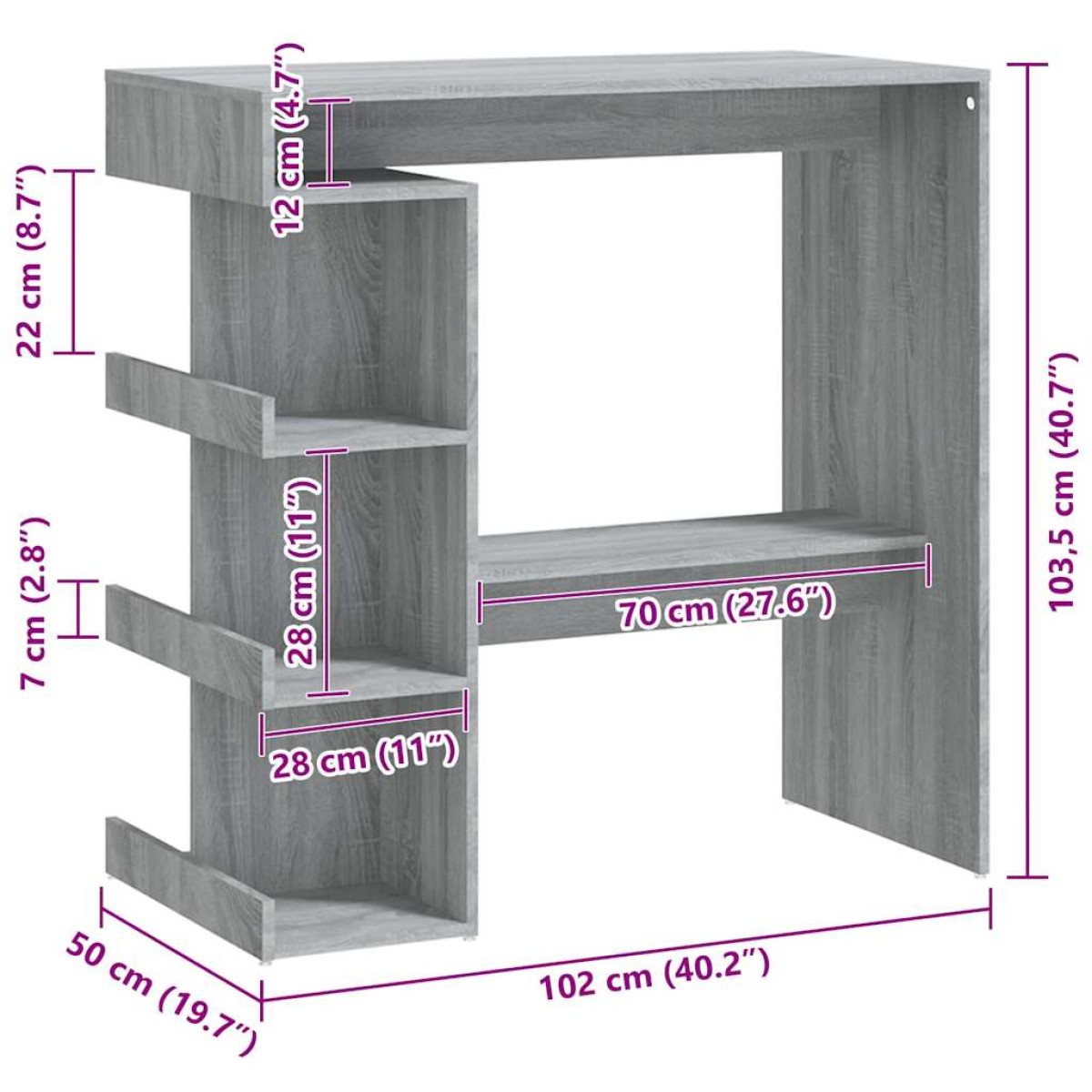 vidaXL Τραπέζι Μπαρ με Ράφια Γκρι Sonoma 100x50x101,5 εκ.