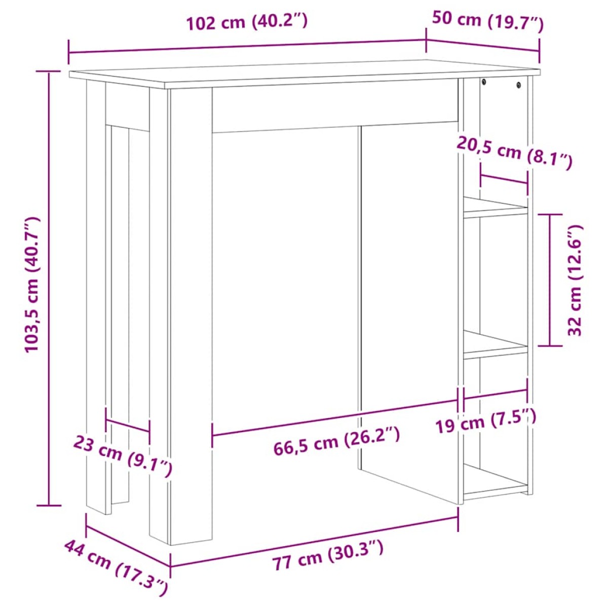 vidaXL Τραπέζι Μπαρ με Ράφια Γκρι Sonoma 102x50x103,5 εκ. Μοριοσανίδα