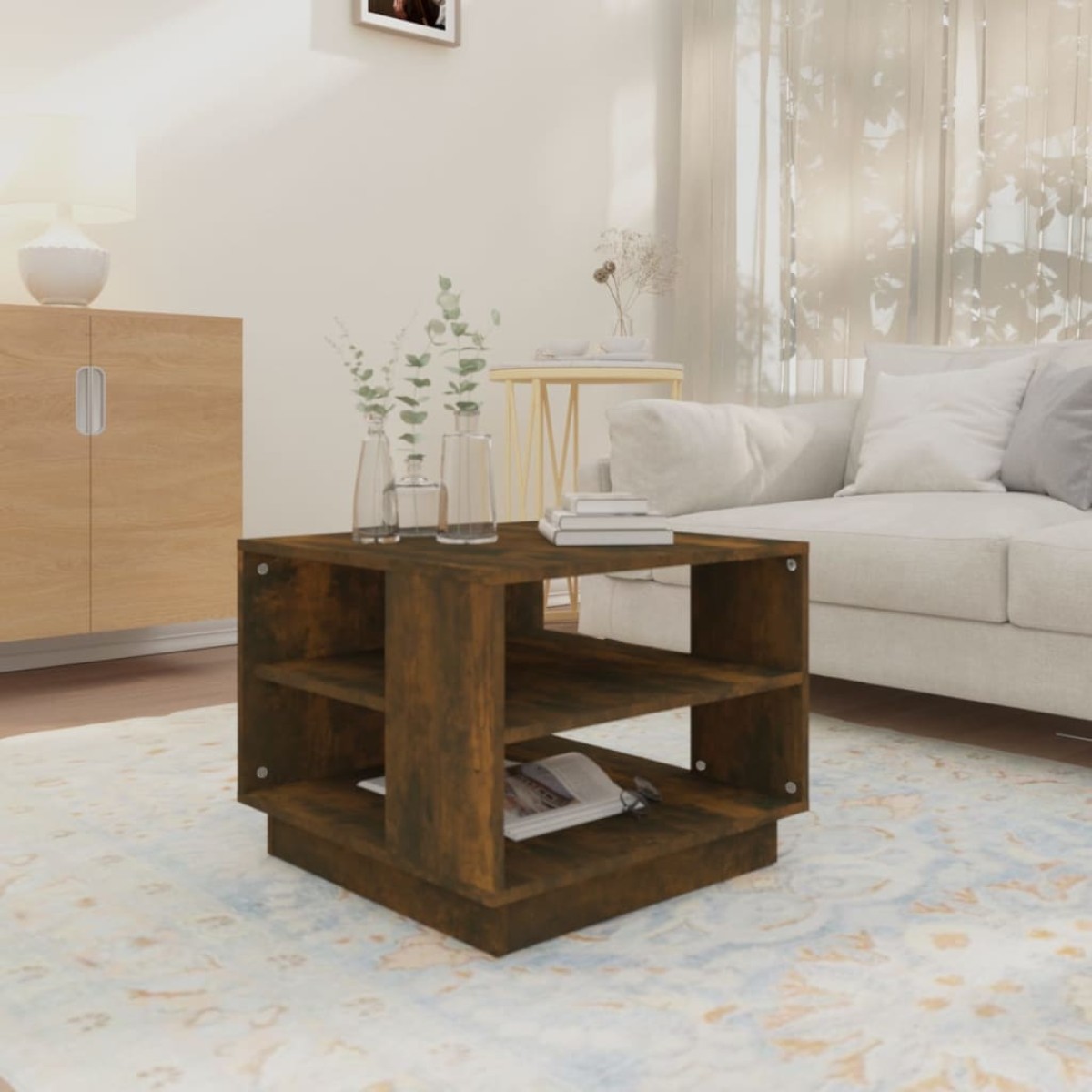 vidaXL Τραπεζάκι Σαλονιού Καπνιστή Δρυς 55 x 55 x 43 εκ. Μοριοσανίδα