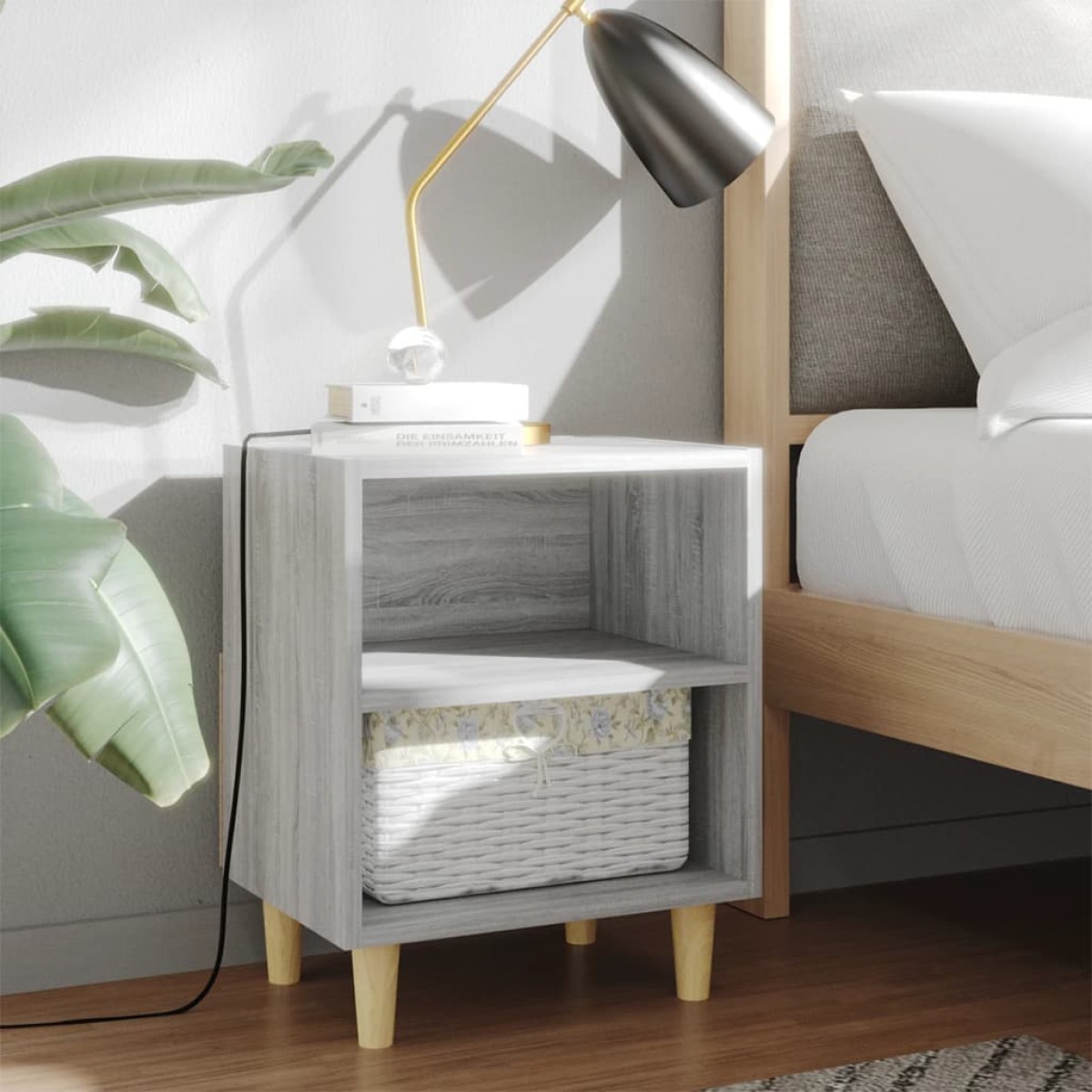vidaXL Κομοδίνο Γκρι Sonoma 40 x 30 x 50 εκ. με Μασίφ Ξύλινα Πόδια