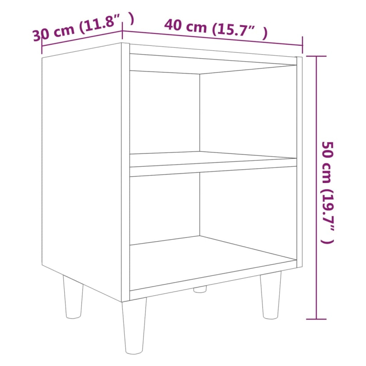 vidaXL Κομοδίνο Γκρι Sonoma 40 x 30 x 50 εκ. με Μασίφ Ξύλινα Πόδια
