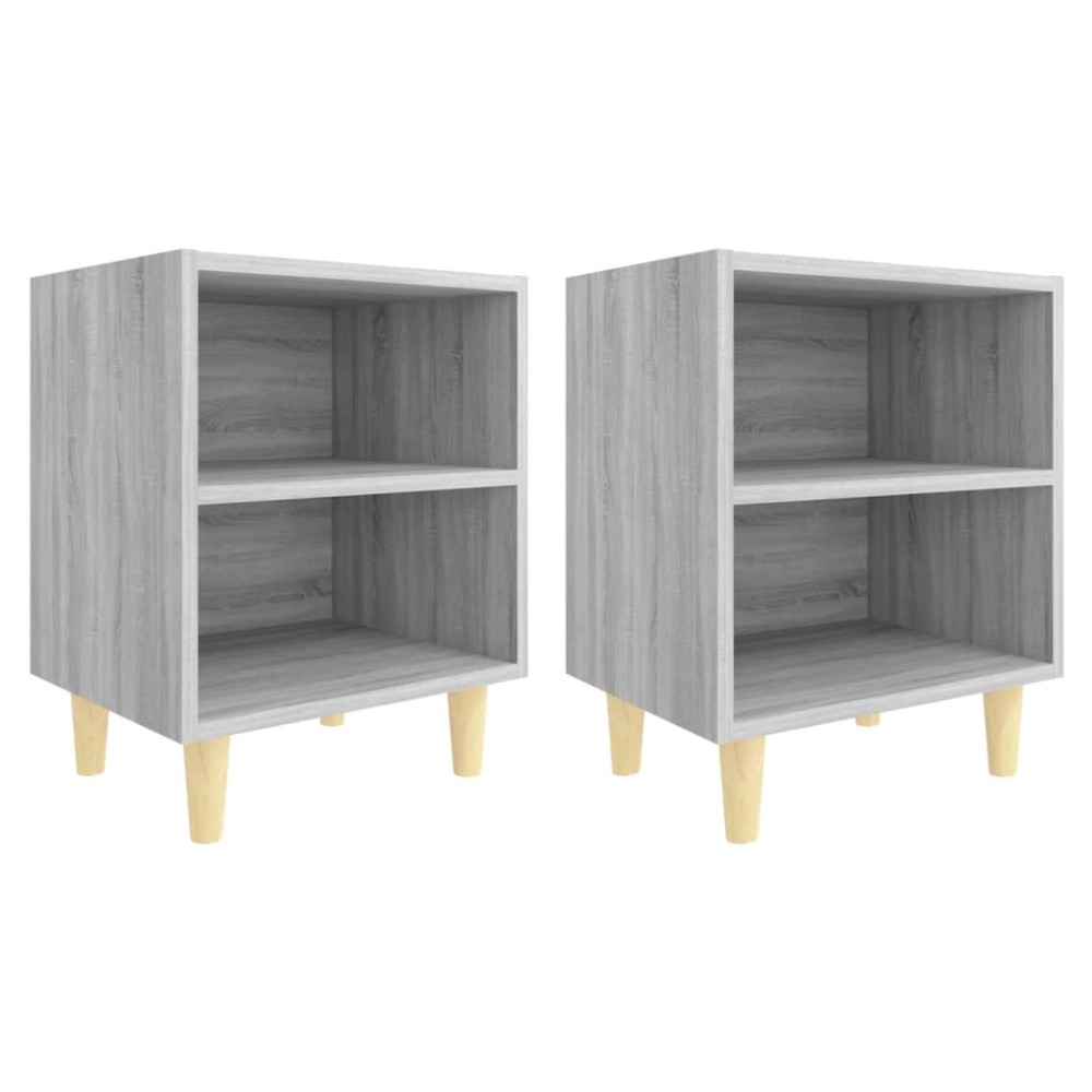 vidaXL Κομοδίνα 2 τεμ. Γκρι Sonoma 40x30x50 εκ. με Μασίφ Ξύλινα Πόδια
