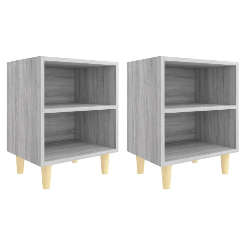 vidaXL Κομοδίνα 2 τεμ. Γκρι Sonoma 40x30x50 εκ. με Μασίφ Ξύλινα Πόδια