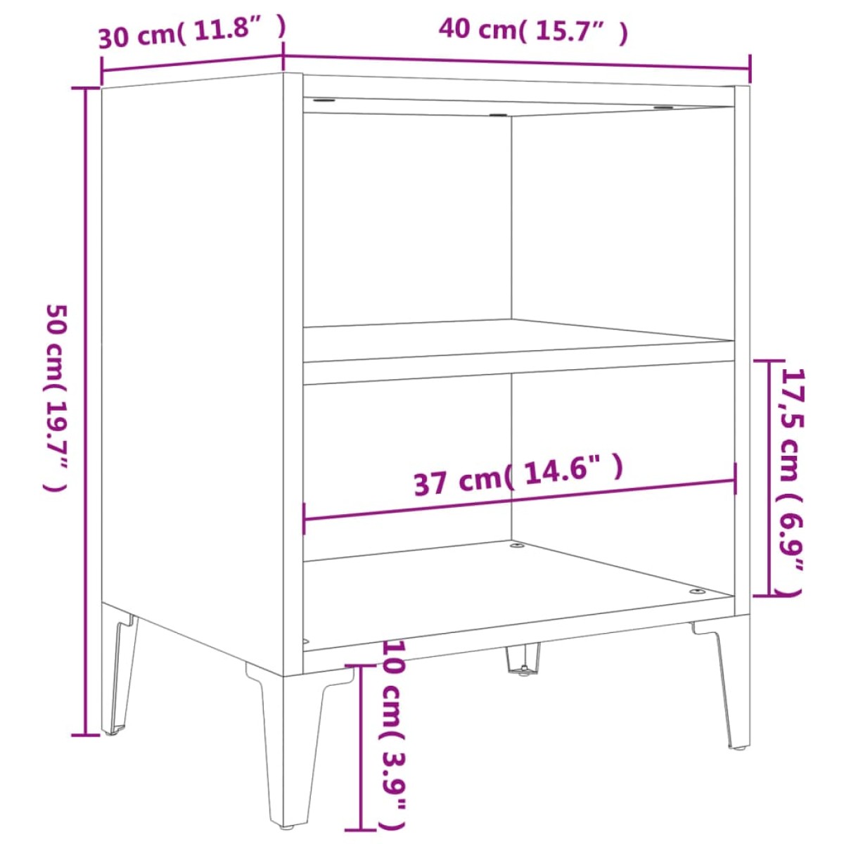 vidaXL Κομοδίνο Καπνιστή Δρυς 40 x 30 x 50 εκ. με Μεταλλικά Πόδια
