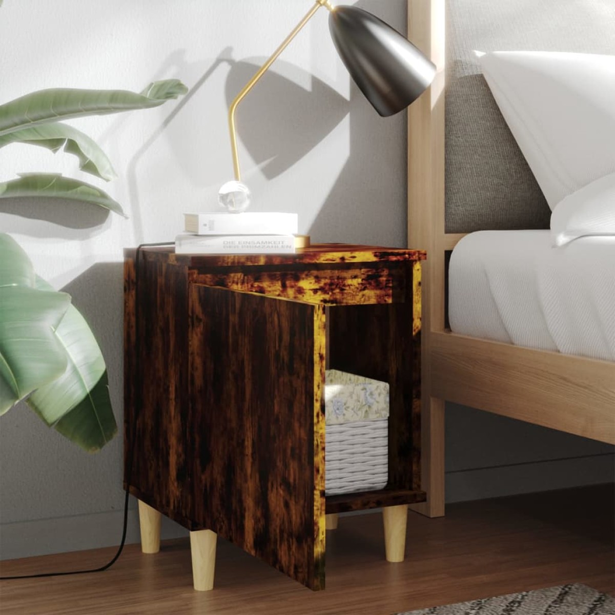 vidaXL Κομοδίνο Καπνιστή Δρυς 40 x 30 x 50 εκ. με Μασίφ Ξύλινα Πόδια