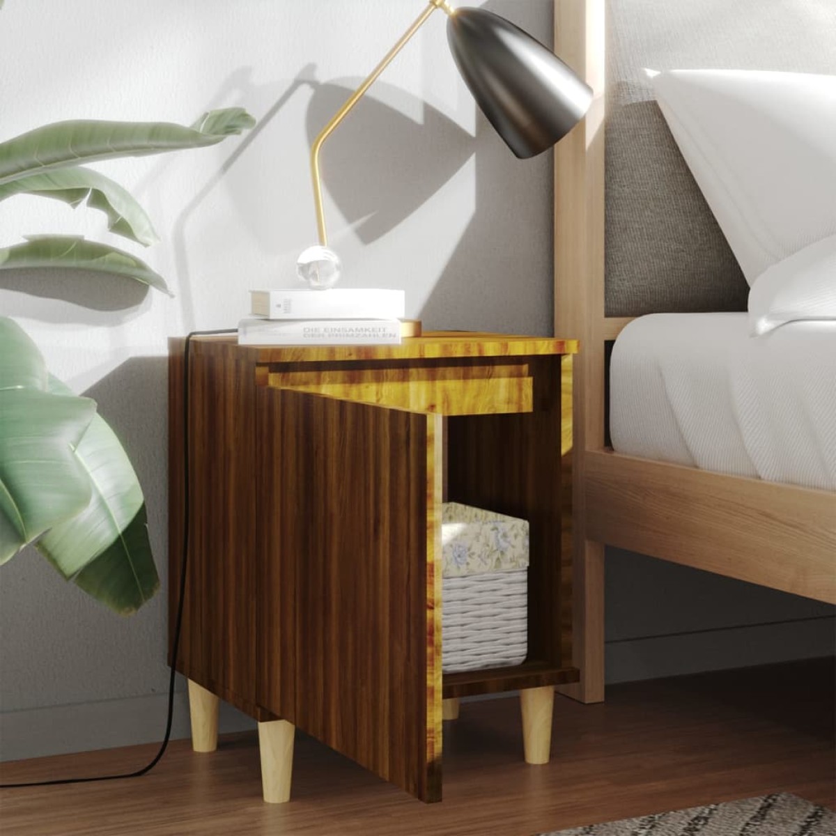 vidaXL Κομοδίνα 2 τεμ. Καπνιστός Δρυς 40x30x50 εκ. Μασίφ Ξύλινα Πόδια