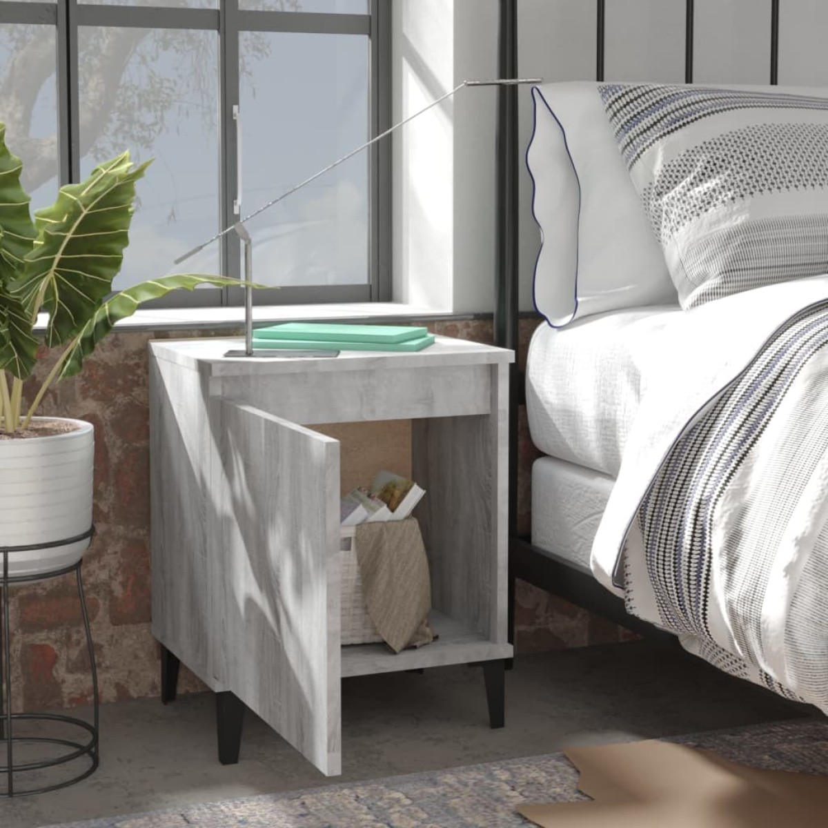 vidaXL Κομοδίνο Γκρι Sonoma 40 x 30 x 50 εκ. με Μεταλλικά Πόδια