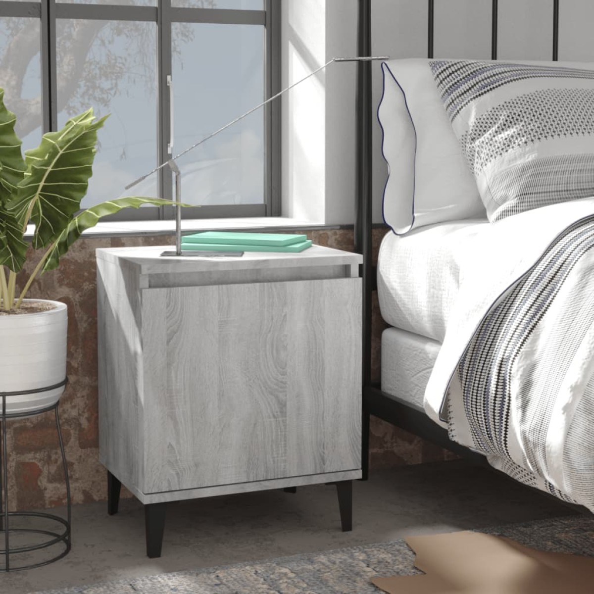 vidaXL Κομοδίνα 2 τεμ. Γκρι Sonoma 40 x 30 x 50 εκ. με Μεταλλικά Πόδια