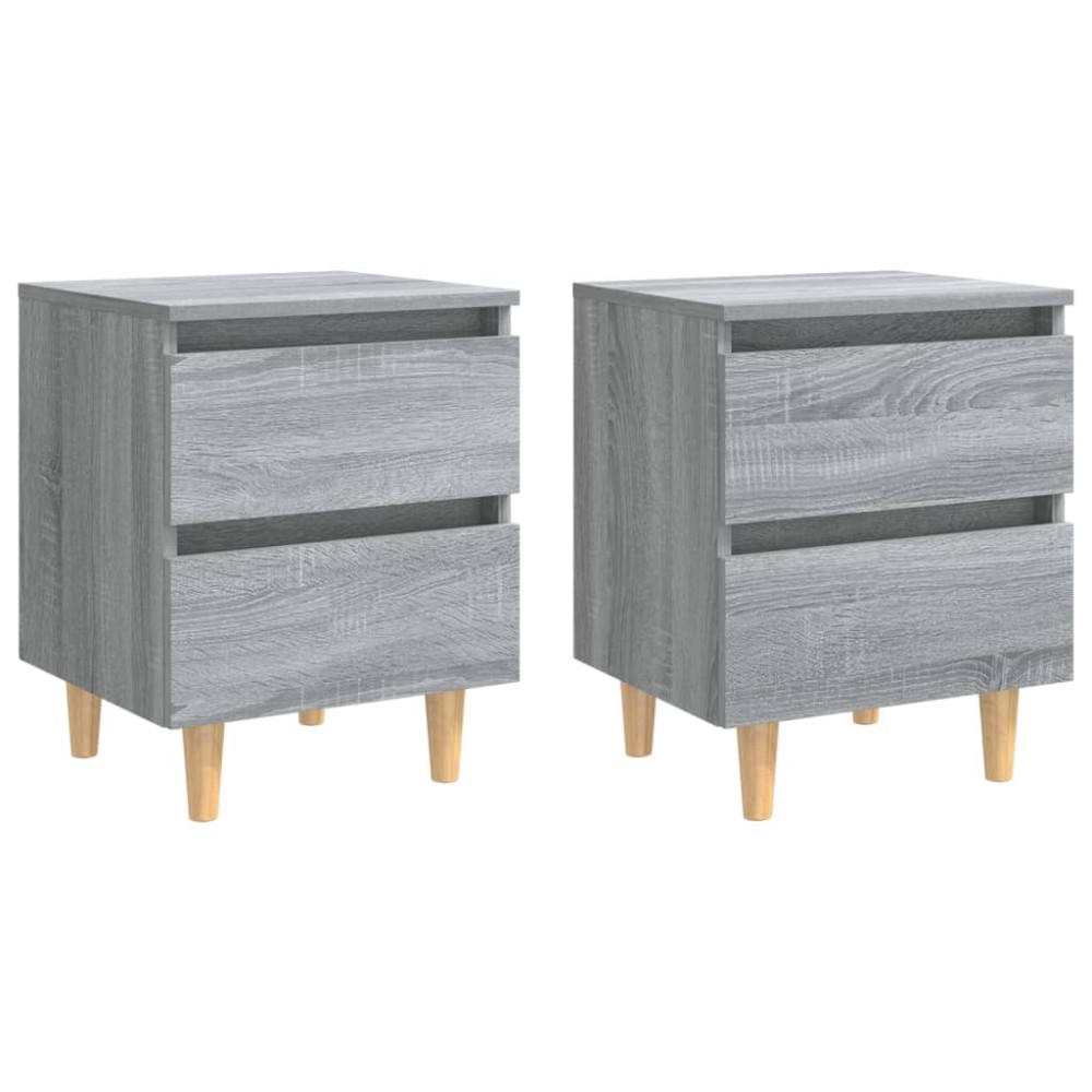 vidaXL Κομοδίνα 2 τεμ. Γκρι Sonoma 40x35x50 εκ. με Μασίφ Ξύλινα Πόδια