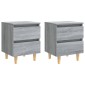 vidaXL Κομοδίνα 2 τεμ. Γκρι Sonoma 40x35x50 εκ. με Μασίφ Ξύλινα Πόδια