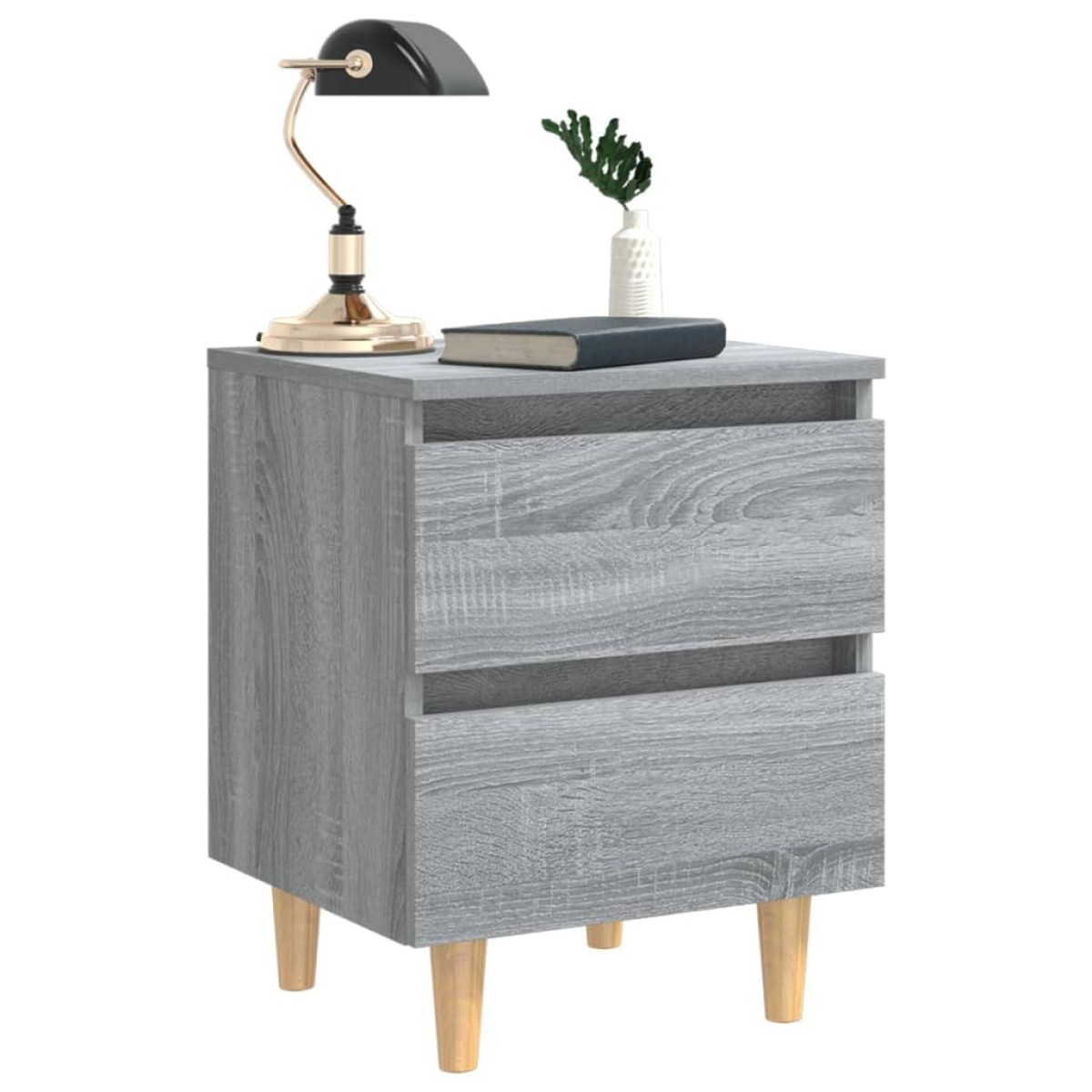 vidaXL Κομοδίνα 2 τεμ. Γκρι Sonoma 40x35x50 εκ. με Μασίφ Ξύλινα Πόδια