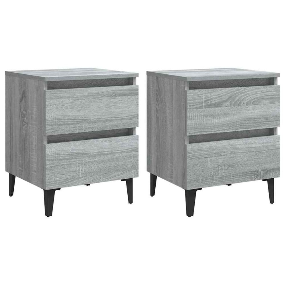 vidaXL Κομοδίνα 2 τεμ. Γκρι Sonoma 40 x 35 x 50 εκ. με Μεταλλικά Πόδια