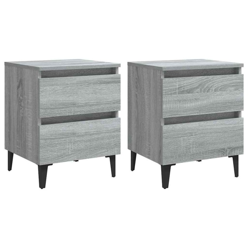 vidaXL Κομοδίνα 2 τεμ. Γκρι Sonoma 40 x 35 x 50 εκ. με Μεταλλικά Πόδια