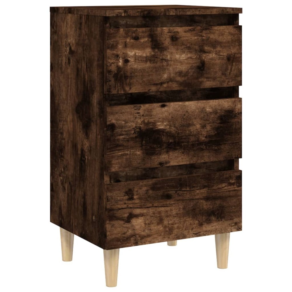 vidaXL Κομοδίνο Καπνιστή Δρυς 40 x 35 x 69 εκ. με Μασίφ Ξύλινα Πόδια