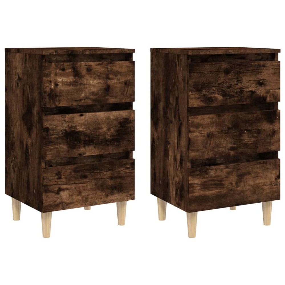vidaXL Κομοδίνα 2 τεμ. Καπνιστή Δρυς 40x35x69 εκ. Μασίφ Ξύλινα Πόδια