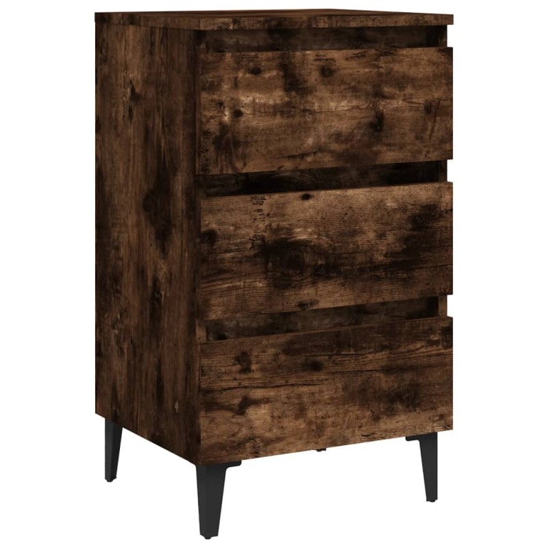 vidaXL Κομοδίνο Καπνιστή Δρυς 40 x 35 x 69 εκ. με Μεταλλικά Πόδια