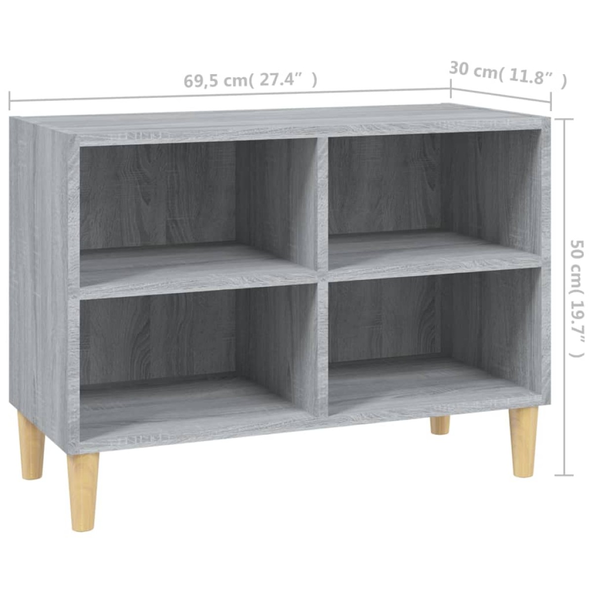 vidaXL Έπιπλο Τηλεόρασης Γκρι Sonoma 69,5x30x50εκ & Μασίφ Ξύλινα Πόδια