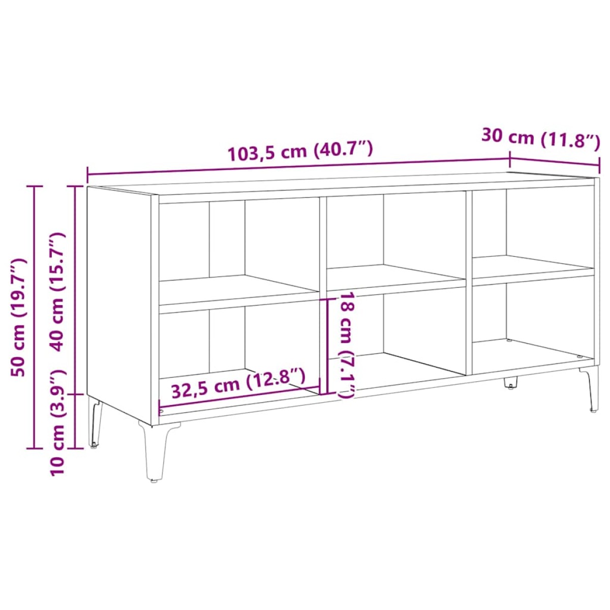 vidaXL Έπιπλο Τηλεόρασης Γκρι 103,5 x 30 x 50 εκ. με Μεταλλικά Πόδια Sonoma