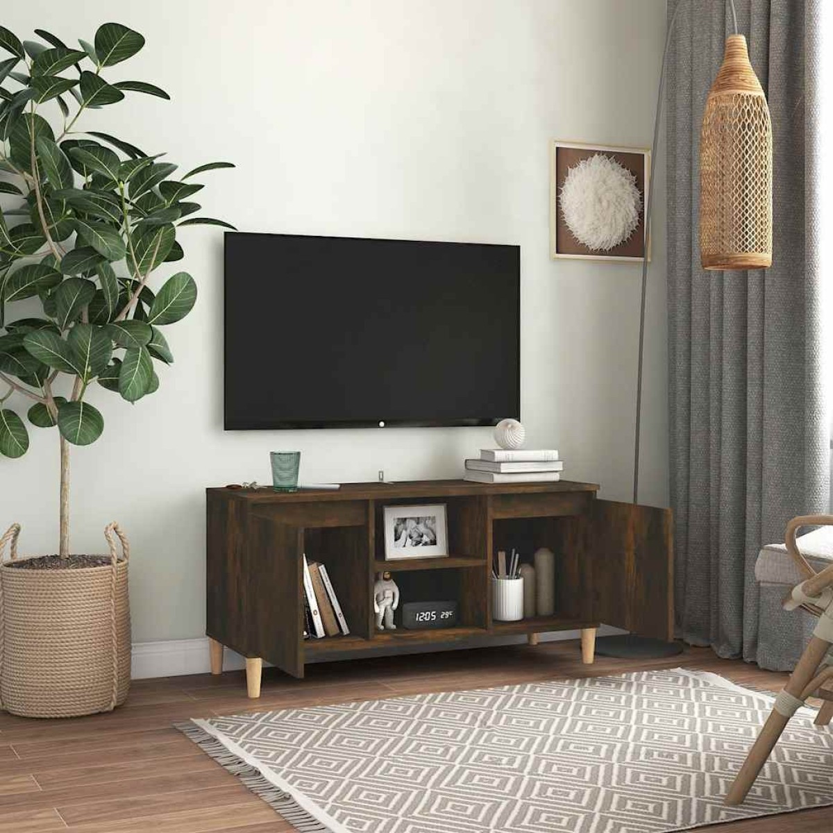 vidaXL Έπιπλο Τηλεόρασης Καπν. Δρυς 103,5x35x50 εκ. Μασίφ Ξύλινα Πόδια