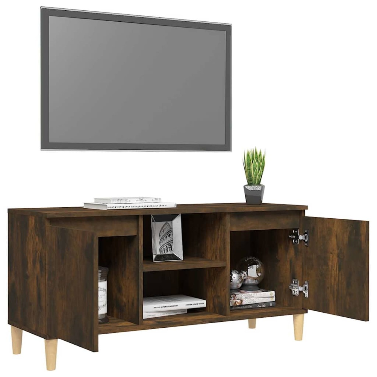 vidaXL Έπιπλο Τηλεόρασης Καπν. Δρυς 103,5x35x50 εκ. Μασίφ Ξύλινα Πόδια